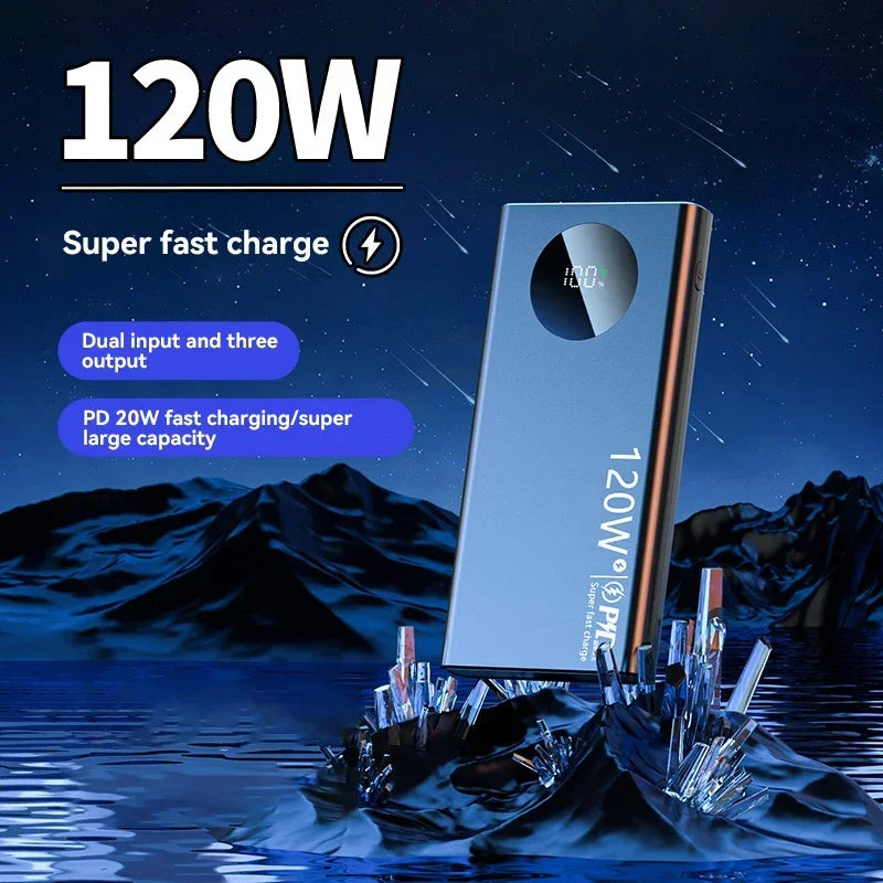 30000mah 120w Super Fast Charging Power Bank Large Battery Support PD Agreement Output For Iphone Samsung Mobile Power Supply