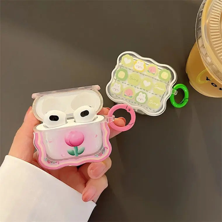 Ins Korean Cute Cartoon Couples Headphone Cover For Airpods 1 2 3 Earphone Coque Soft Wave Case For Apple Airpod Pro 2nd Keyring