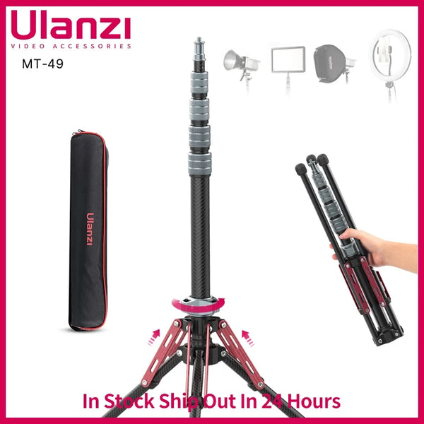 Ulanzi MT-49 1.9M Carbon Fiber Lighting Stand Portable Tripod Photography Light Stand for LED Light Flash Softbox Travel Monopod