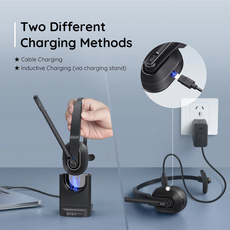 EKSA - H5 Bluetooth 5.0 Headsets, PC Wireless Headphones, 2 Mics ENC Earphones, with Charging Base USB Dongle for Office