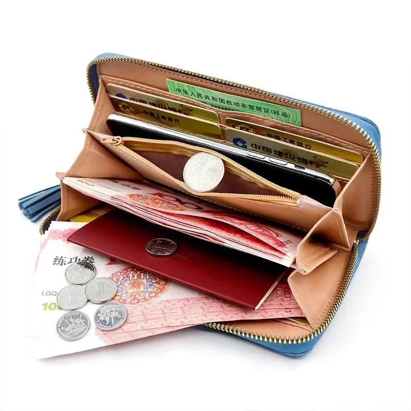 Zipper Money Coin Purse Women Card Holder Long PU Leather Clutch Wallet Large Capacity Lady Wristlet Phone HandBags Money Pocket