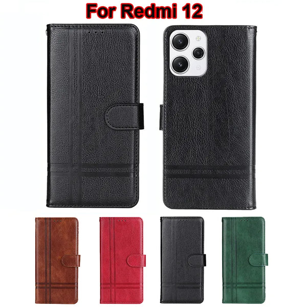 чехол на For Xiaomi Redmi 12 Case Original Leather Phone Cover For Carcasa Redmi 12 Wallet Funda Para Coque Redmi12 Mujer Hoesje