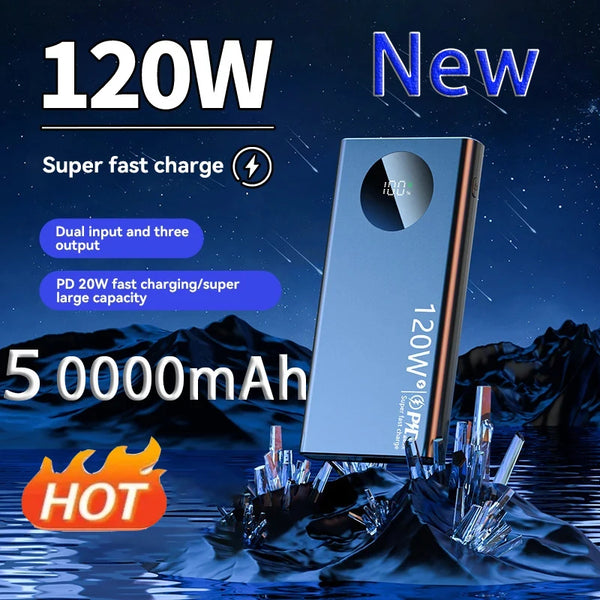 120w New Super Fast Charging 50000mah Power Bank Ultralarge Capacity For Mobile Power External Battery For Iphone Xiaomi Samsung