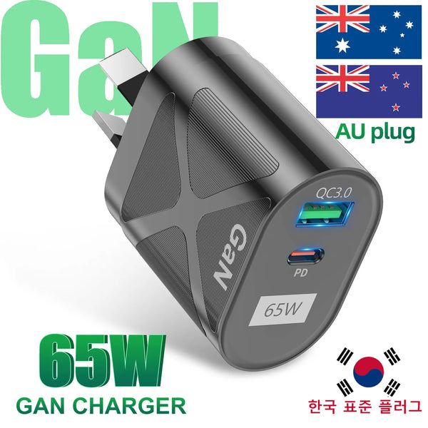 GTWIN 65W GaN Australian Charger NewZealand AU Plug USB C Phone Fast Charging Adapter Type C Travel iPhone Fast Chargers Head