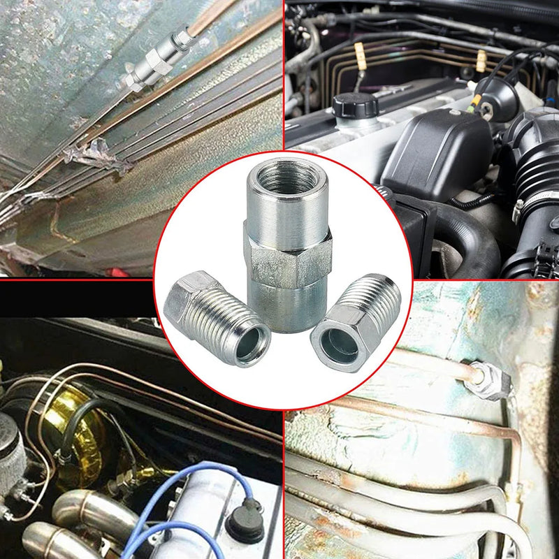 6 Pcs Car Brake Pipe Joint Brake Cable Connector Kit Brake Pipe Way Female Connector For Bell Mouth Of 3/16 Pipe Accessoires