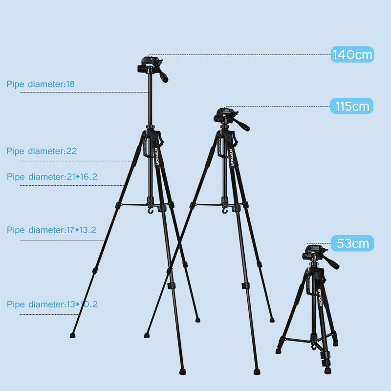 55” 140CM Travel Digital Camera Tripod Professional  Aluminum Tall Phone Stand With Quick Plates Mount Pan Head For DSLR SLR