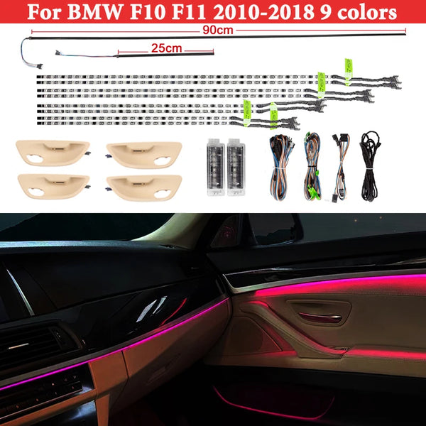 For BMW 5 series F10 F11 2010-2018 Interior Ambient Light Stripe 9 Colors CIC NBT Door Bowl Decorative LED