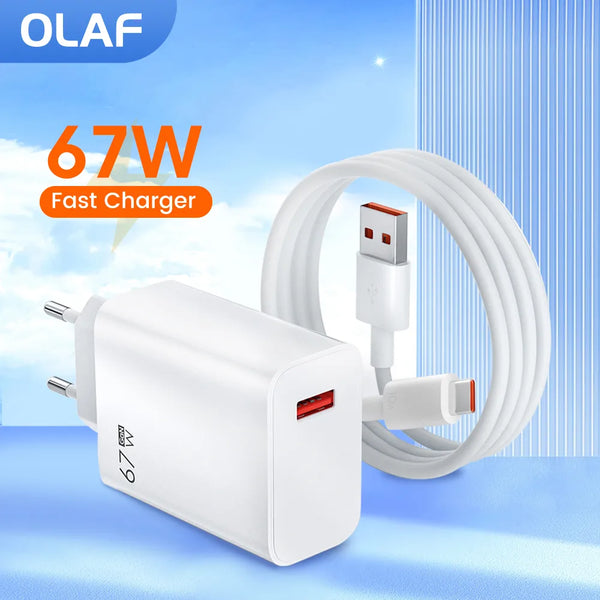 Olaf 67W USB Charger Fast Charging Adapter Quick Charge 3.0 10A USB Type C Cable Phone Charger For iPhone Samsung Huawei Xiaomi