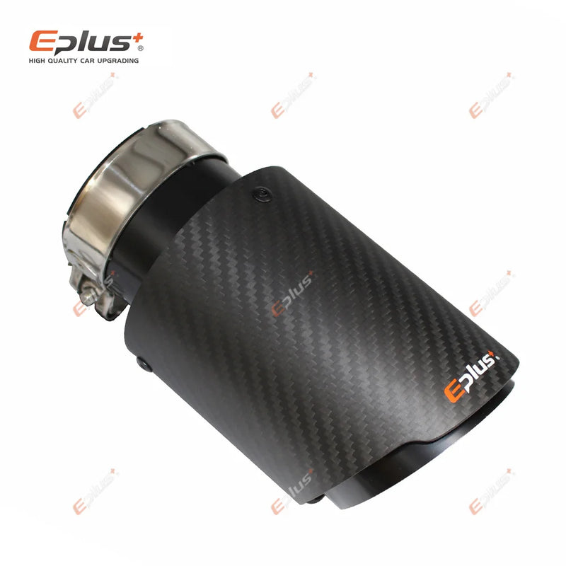 EPLUS Car Matte Carbon Fiber Muffler Tip Exhaust System Pipe Mufflers Nozzle Universal Straight Stainless Black For Akrapovic