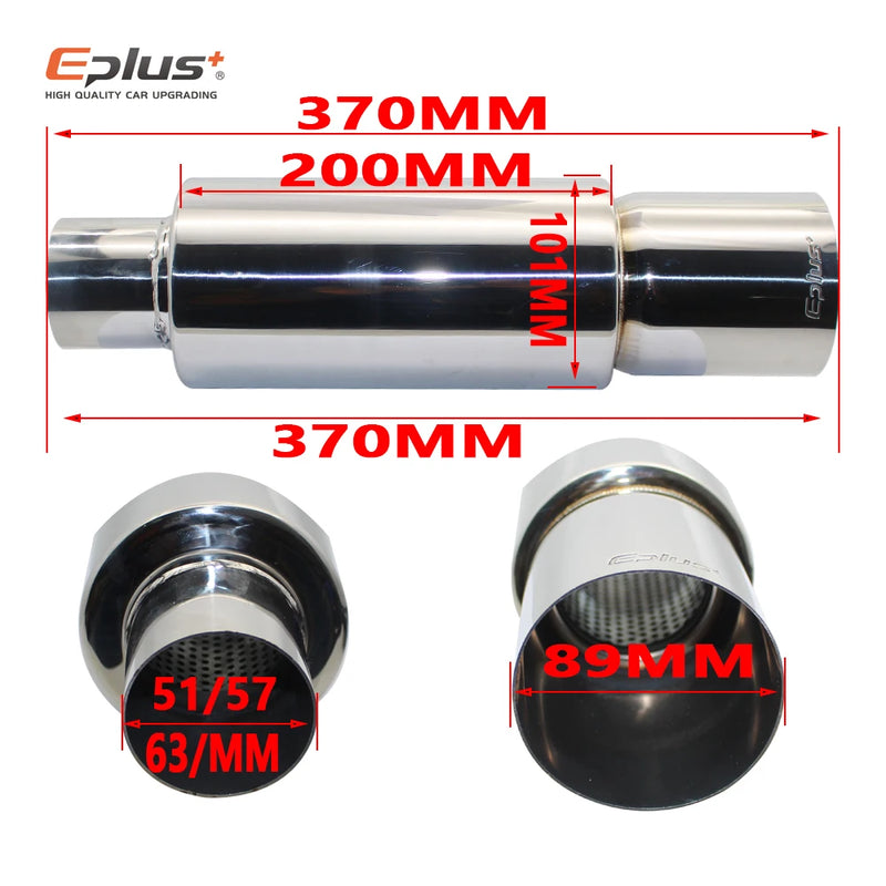 EPLUS Car Exhaust Pipe Muffler Tail Pipe Universal High Quality Stainless Steel Interface 51 57 63MM Exhaust System End 76mm