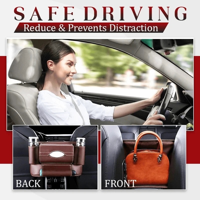 Car Net Pocket Handbag Seat Organiser Holder Purse Document Leather Car Purse Holder Between Seats Large Capacity Car Organizer
