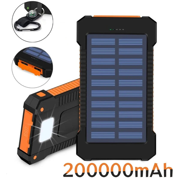 200000mAh Solar Power Bank Large Capacity Portable Outdoor Camping Backup Power Supply Sturdy Fast Charging Powerbank For Xiaomi