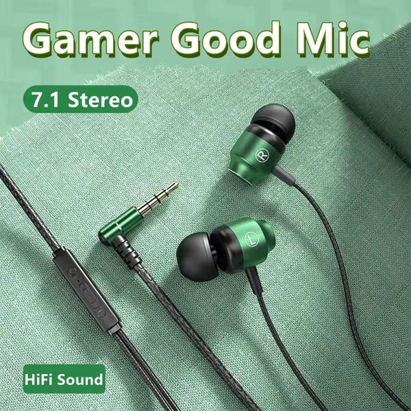 L Jack Magnetic Gamer Wired Earphones Gaming Green Metal HiFi Bass Stereo 3.5mm Type C Earbuds For Phone Computer Mic Headphones
