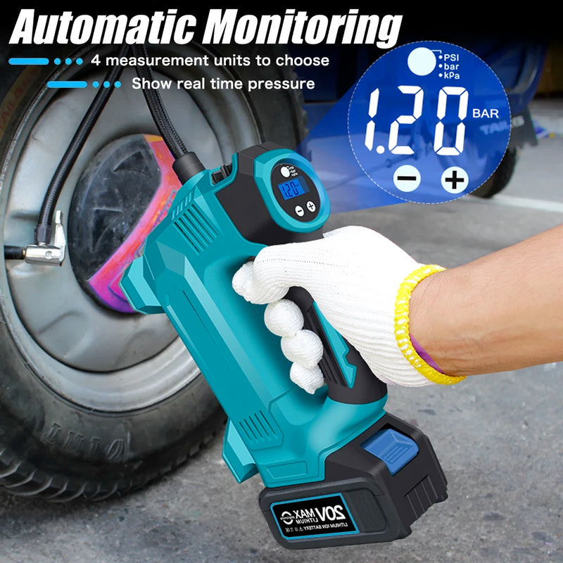 Portable Air Pump Tire Inflator Rechargeable Compressor Digital Cordless Car Tyre Inflator with Indicator For Makita 18v Battery