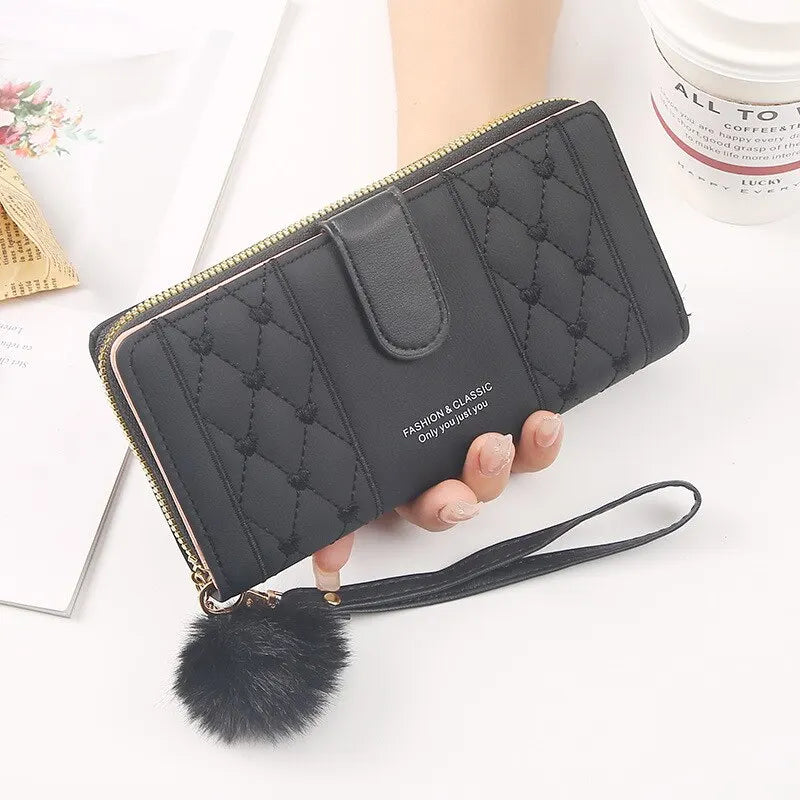 Women Long Wallet Pu Leather Card Holder Large Capacity Hasp Zipper Coin Purse Multi Card Organizer Cell Phone Wristlet Handbag