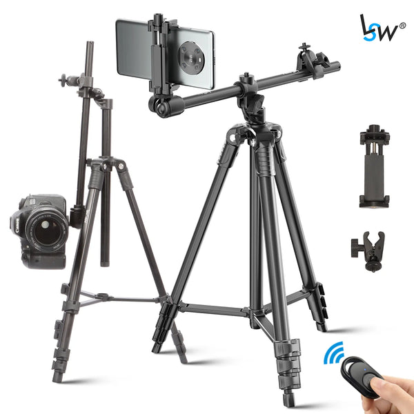 Professional Horizontal Tripod for Phone Camera Flexible Aluminum Tripod with Extended Arm Bluetooth for Canon Nikon Sony DSLR