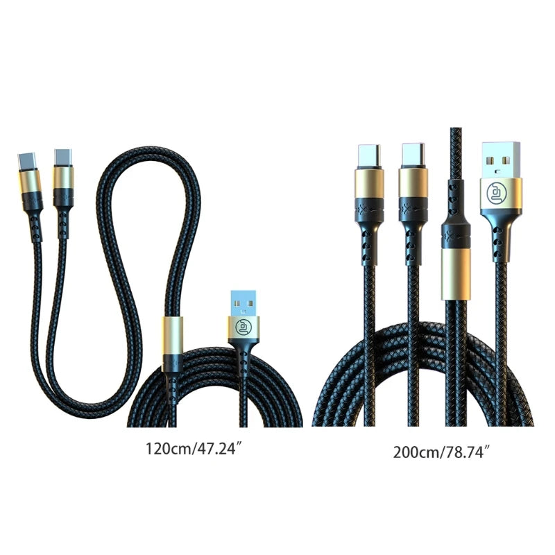 1.2/1.5/2M Dual Type C Data Cable Phone Fast Charging Cable Two in One Charging Cable for Mobile Phones/Tablets QXNF