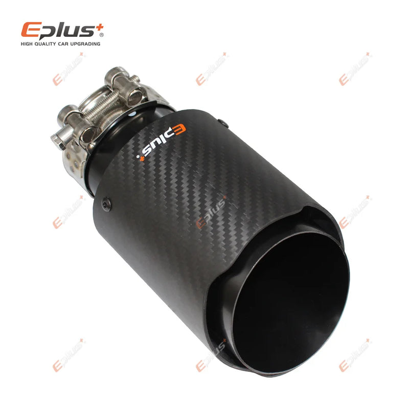 EPLUS Car Matte Carbon Fiber Muffler Tip Exhaust System Pipe Mufflers Nozzle Universal Straight Stainless Black For Akrapovic