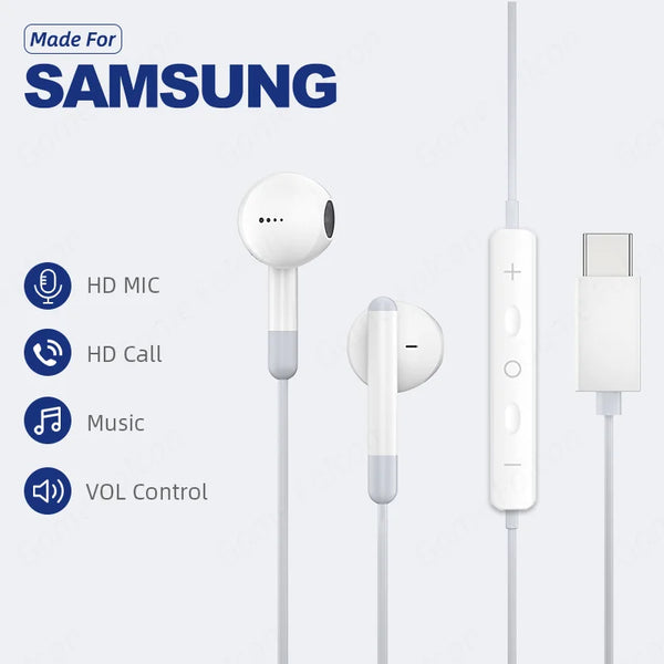 Type C 3.5mm Headset Stereo Music Earbud Wired Headphones With Mic DAC Chip For Samsung Galaxy S23 S22 S21 Ultra S20 Note 20 10