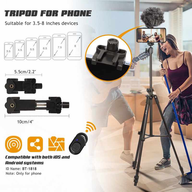 Professional Horizontal Tripod for Phone Camera Flexible Aluminum Tripod with Extended Arm Bluetooth for Canon Nikon Sony DSLR