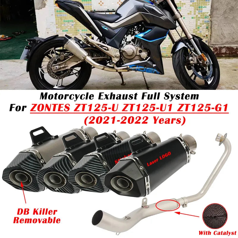 For ZONTES ZT125-U ZT125-U1 ZT125-G1 ZT125 U1 G1 Motorcycle Exhaust Escape Full System Modify  Muffler With Catalyst  DB Killer