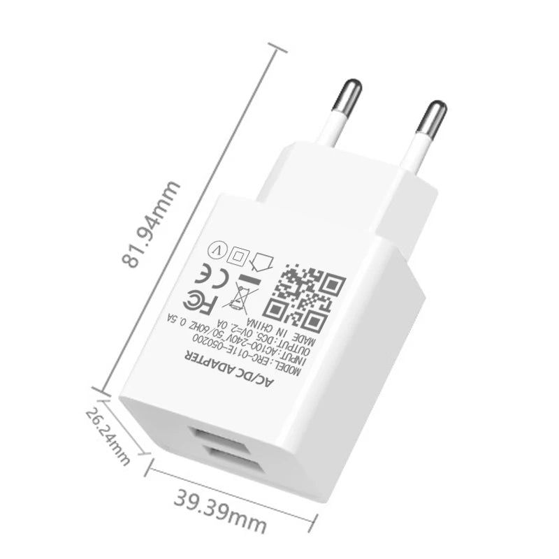 USB Power Adapter 5V 2A Phone Charger Type C Cable For Samsung Galaxy S22 S21 S20 S10 S8 S9 Note 20 10 9 8 Plus Wall Charger