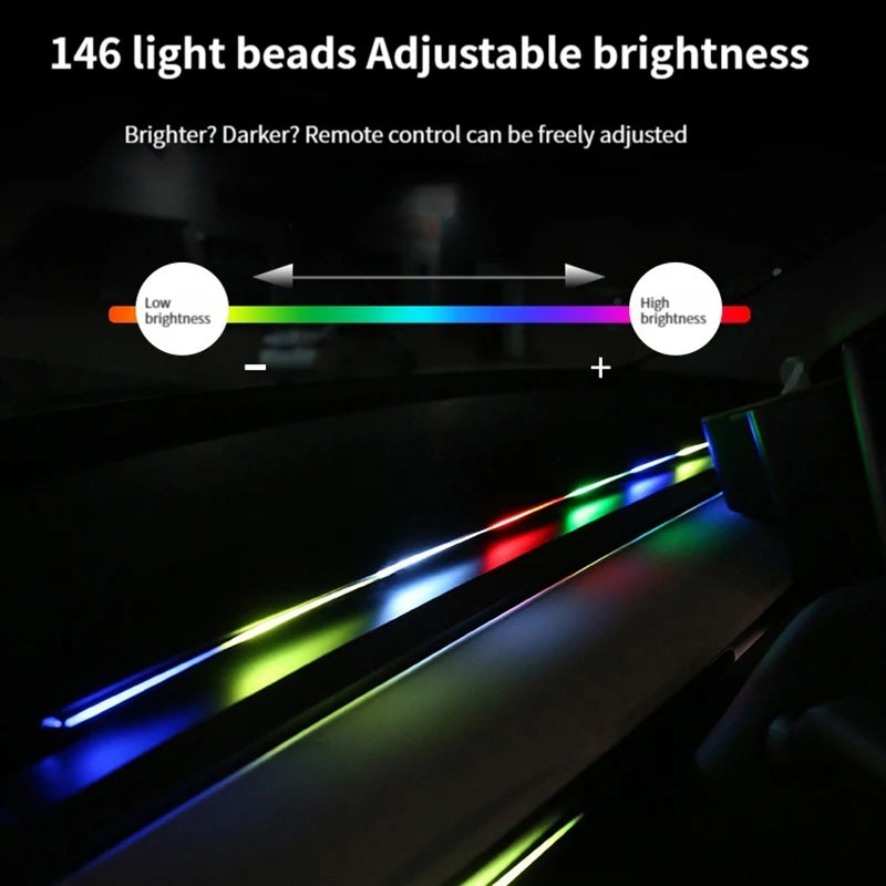 Car LED Ambient Light 64 Color Acrylic Strips 110cm Full Colors RGB Car Interior Hidden App Remote Control Atmosphere Lamp
