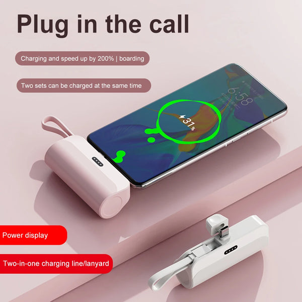 10000mAh Mini Power Bank Portable External Battery Built In Cable Mobile Power Suppy Charger For Iphone Samsung Xiaomi Huawei