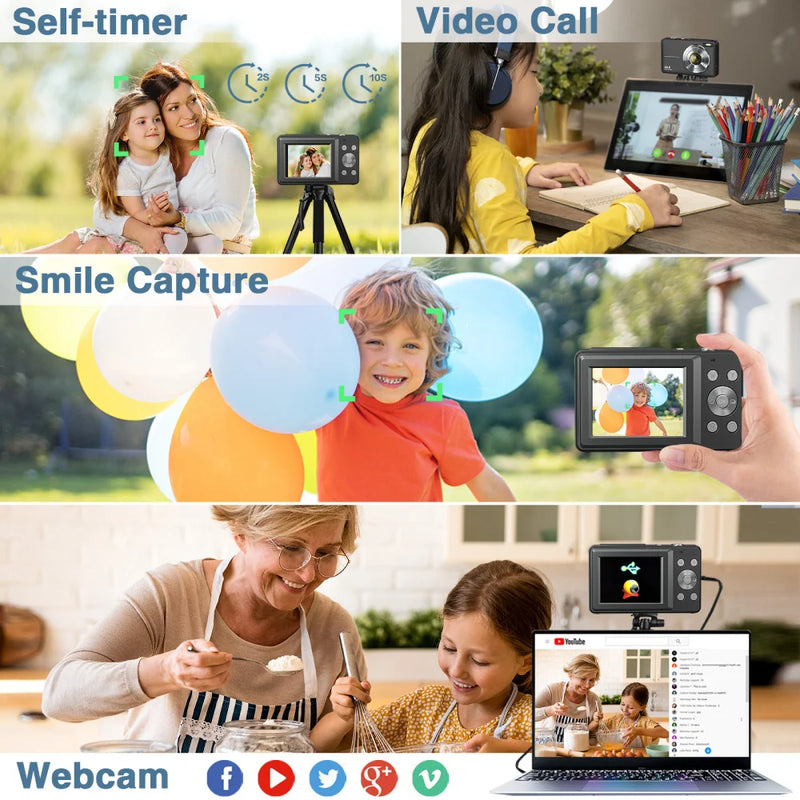 New 1080P Digital Camera for Kids Video Camera with 32GB SD Card 16X Digital Zoom Compact Point and Shoot Camera for Students