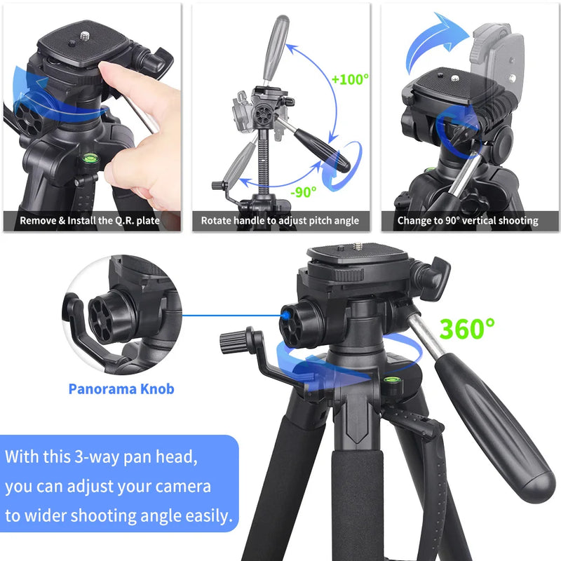 INNOREL RT20 184cm Height Camera Tripod Lightweight Travel Professional Stand for DSLR Cellphone Camcorder Gopro Fill-in Light