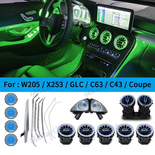 12/64 Colour Car LED Ambient Light For Mercedes-Benz C GLC Class Coupe W205 C43 C63 X253 LED Air Vent 3D Speaker Decorative Lamp