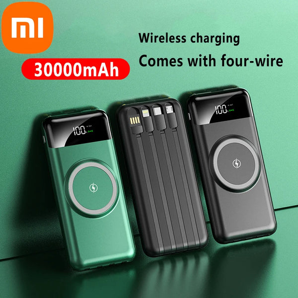 Xiaomi 30000mAh Mobile Power Bank Can Be Wirelessly Charged, Thin And Portable Mobile Phone External Battery Built-In Cable