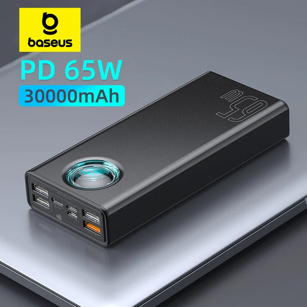 Baseus 65W Power Bank 30000mAh PD Quick Charge FCP SCP Powerbank Portable External Charger For Smartphone Laptop Tablet
