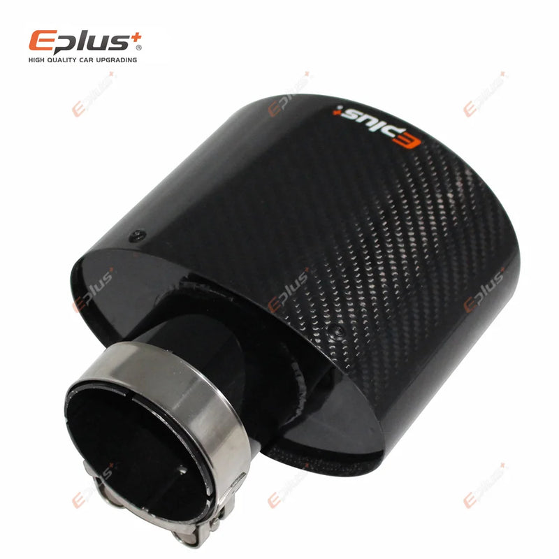 EPLUS Glossy Carbon Fiber Car Mufflers Tip Exhaust Pipe Nozzle Decoration Universal Stainless Black Oval Width 150mm Or 105mm