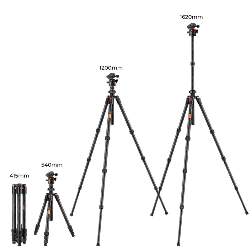 K&F Concept 64 inch/162cm Carbon Fiber Camera Tripod Lightweight Travel Tripod with 36mm Metal Ball Head Quick Release Plate