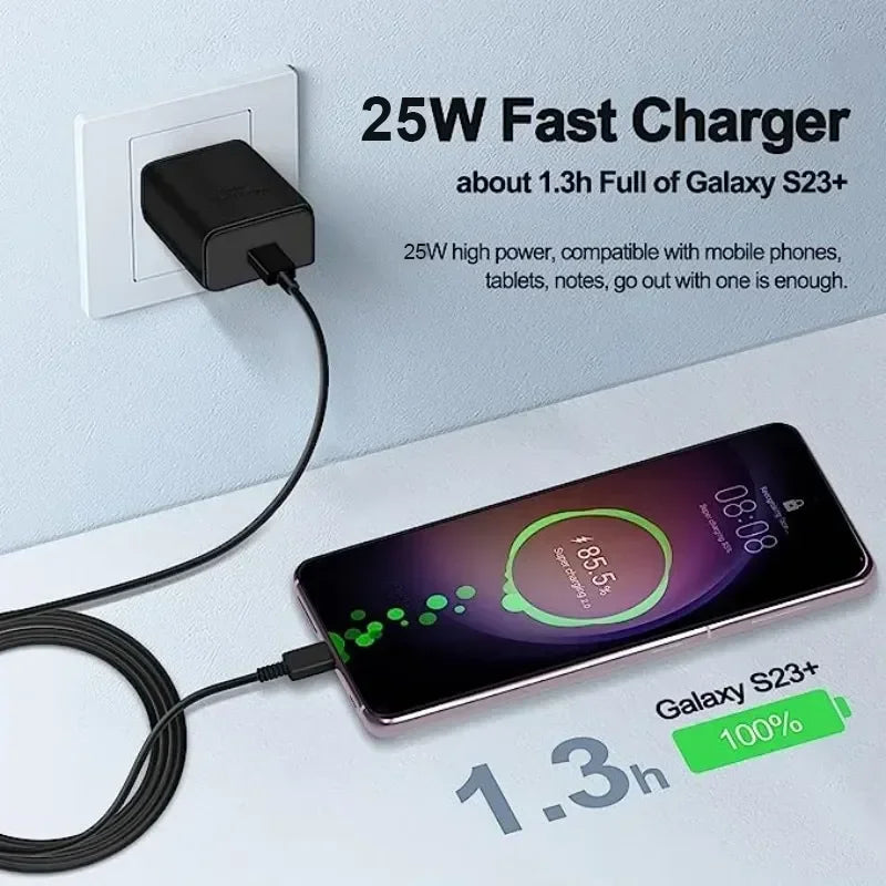 PD 25W Super Fast Charger For Samsung Galaxy S23 Ultra S22 Note 20 10 Plus Cargador USB Type C Fast Charging Charger Phone Cable