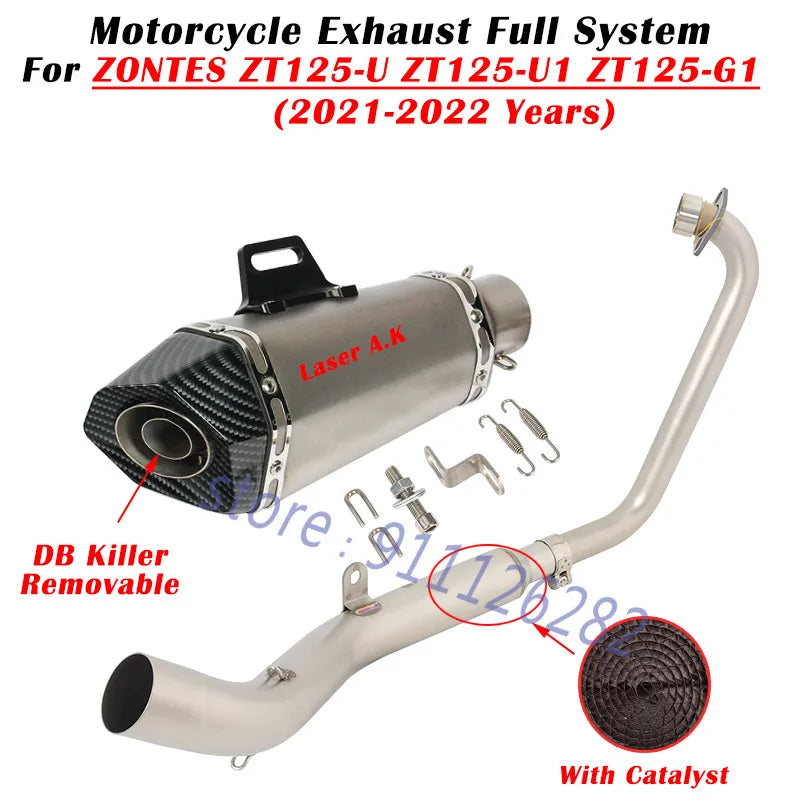 For ZONTES ZT125-U ZT125-U1 ZT125-G1 ZT125 U1 G1 Motorcycle Exhaust Escape Full System Modify  Muffler With Catalyst  DB Killer