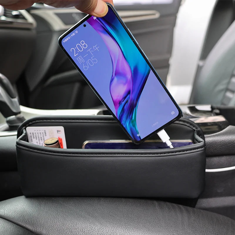 Car Seat Crevice Storage Box PU Leather Cars Console Side Pocket Seat Crevice Organiser Phone Card Bag Key Storage Accessories
