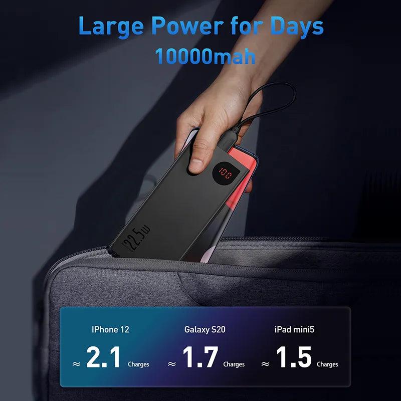 Baseus Power Bank 10000mAh with 22.5W PD Fast Charging Powerbank Portable Battery Charger For iPhone 15 14 13 12 Pro Max Xiaomi