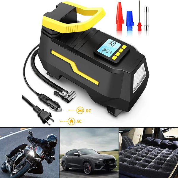 Car Tyre Inflator 110V-220V AC/DC 12V Air Compressor 2-in-1 Dual Power Portable Electric Air Pump for Car Vehicles Motorcycle