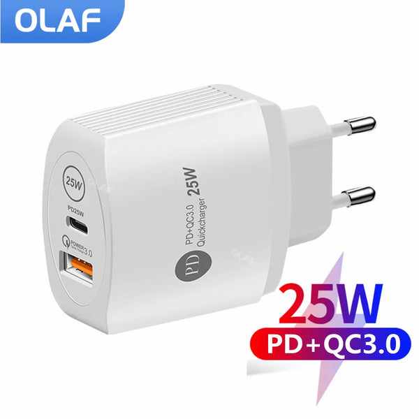 Olaf USB C Charger Fast Charging PD 25W Type C Charger Phone Charger Quick charge 3.0 Adapter For iPhone Xiaomi Huawei Samsung