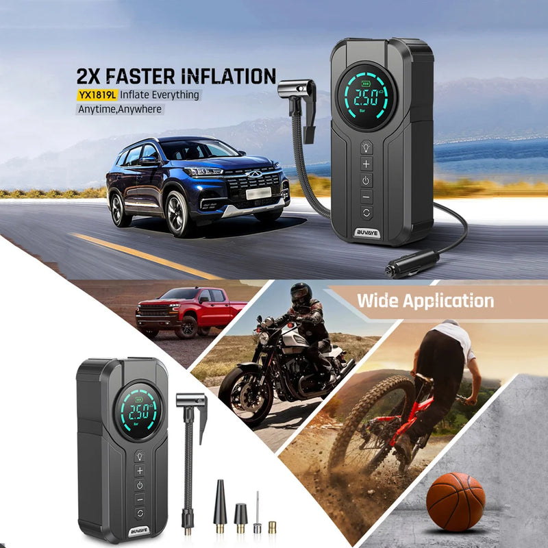 2 In 1 Portable Air Compressor Wireless Car Air Pump Power Bank Auto Tyre Inflator Inflatable Pump For Electric Motorcycle Tires