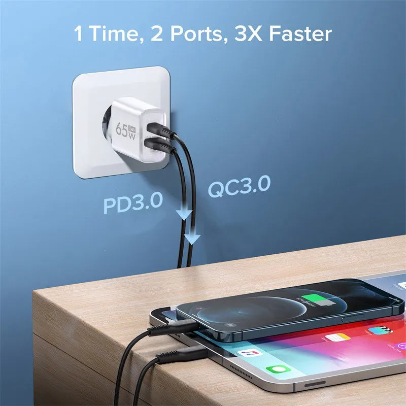 65W GAN Charger USB Type C Charger Phone Charger Fast Charging For iPhone 14 Xiaomi Samsung Quick Charge 3.0 USB C Power Adapter