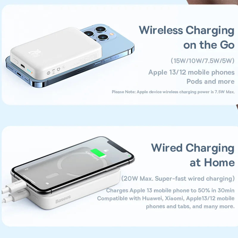 Baseus Power Bank 10000mAh 20000mAh Mini Magnetic Wireless Fast Charge Auto-wake For iPhone 15 14 13  Pro Max Magsafe Powerbank
