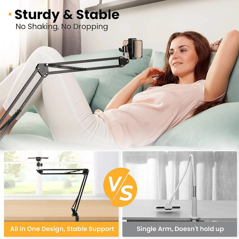 Flexible Arm Tripod For Phone Stand Table Folded Anchor 360° Rotation Online Desktop Laptop Video Live Overhead Shot Photography