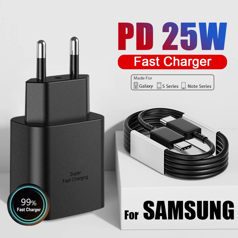 PD 25W Super Fast Charger For Samsung Galaxy S23 Ultra S22 Note 20 10 Plus Cargador USB Type C Fast Charging Charger Phone Cable