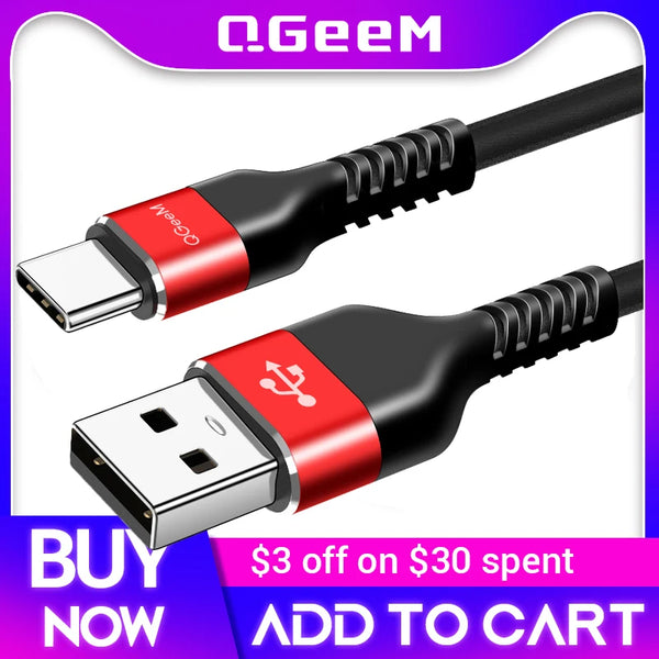 QGeeM 3A USB C Cable USB Type C Cable for Xiaomi OPPO Realme Poco Oneplus Redmi Phone Charger Fast Charge Charger Type C Cable