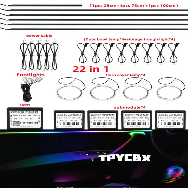 22 in 1 Symphony car Ambient lights RGB car interior Acrylic light guide fiber optic Universal Car decoration atmosphere lights