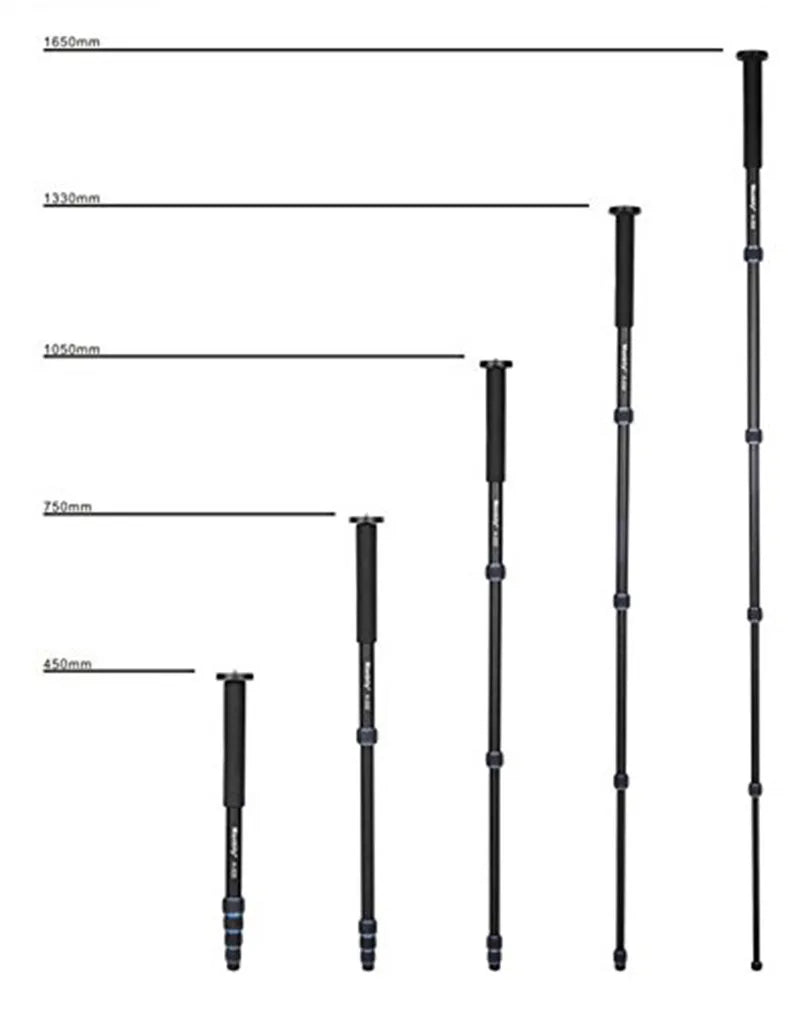 Manbily A-222 165cm Portable Professional DSLR Monopod Walking Stick with M-1 Mini Tripod Stand Base & Tripod Ballhead for DSLR