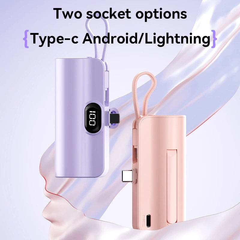 New 20000mAh Mini Fast Power Bank Portable Type-C Lightning Built In Cable Powerbank High Capacity Charging External For iPhone